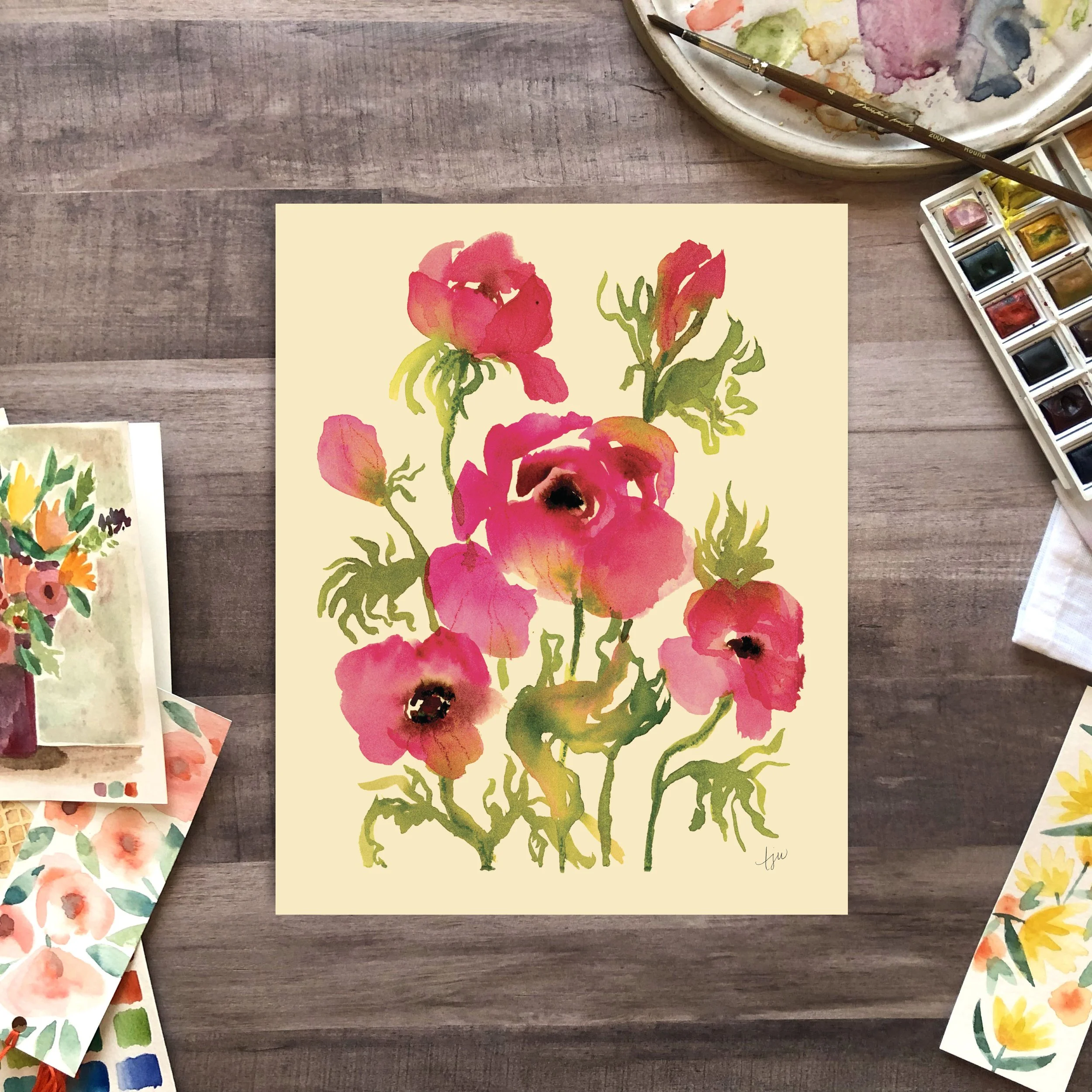 Ruby Ranunculus Art Print — Tara Wright Illustration
